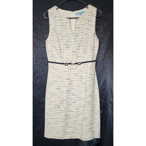 Antonio Melani Size 6 Dress Belted Ivory Black Accents Fitted Cocktail Career
